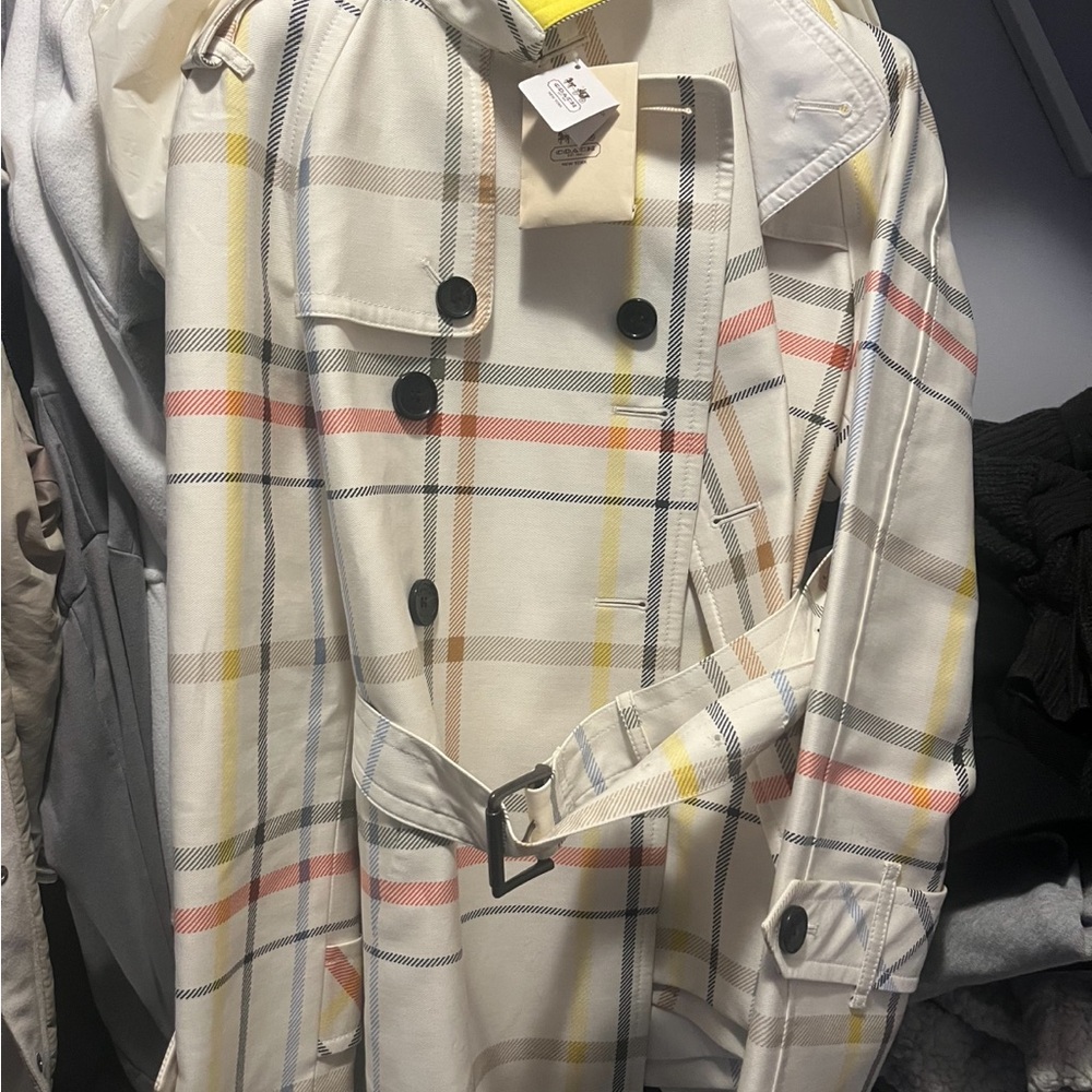 Coach Multicolor Plaid Coat with Black Buttons